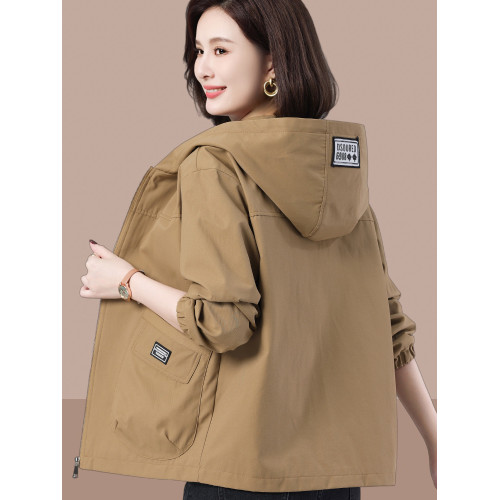 休閒大碼寬松連帽女士短外套2025春秋新款中老年媽媽裝減齡夾克 休閒大碼寬松連帽女士短外套2025春秋新款中老年媽媽裝減齡夾克