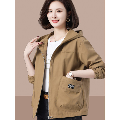 休閒大碼寬松連帽女士短外套2025春秋新款中老年媽媽裝減齡夾克 休閒大碼寬松連帽女士短外套2025春秋新款中老年媽媽裝減齡夾克