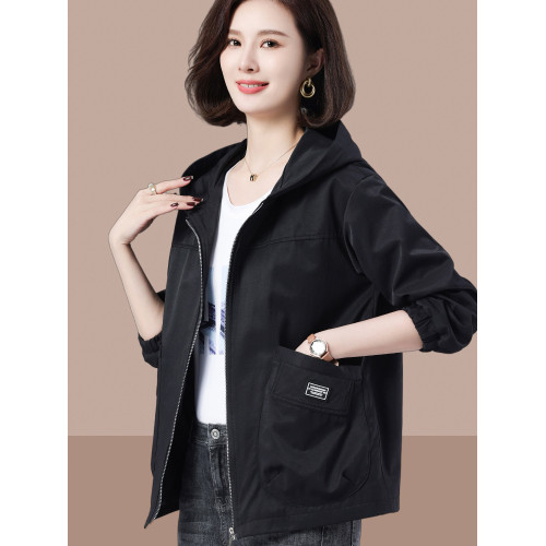 休閒大碼寬松連帽女士短外套2025春秋新款中老年媽媽裝減齡夾克 休閒大碼寬松連帽女士短外套2025春秋新款中老年媽媽裝減齡夾克