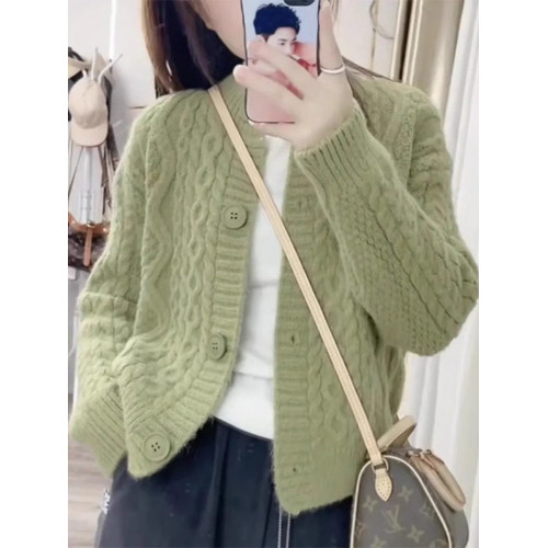 秋冬裝新款寬松圓領純色毛衣外套短款開衫小衆設計感女裝長袖上衣 秋冬裝新款寬松圓領純色毛衣外套短款開衫小衆設計感女裝長袖上衣