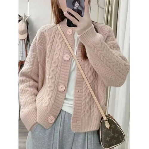 秋冬裝新款寬松圓領純色毛衣外套短款開衫小衆設計感女裝長袖上衣 秋冬裝新款寬松圓領純色毛衣外套短款開衫小衆設計感女裝長袖上衣