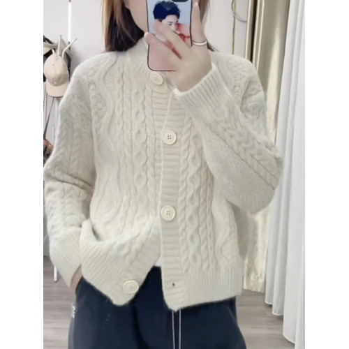 秋冬裝新款寬松圓領純色毛衣外套短款開衫小衆設計感女裝長袖上衣 秋冬裝新款寬松圓領純色毛衣外套短款開衫小衆設計感女裝長袖上衣