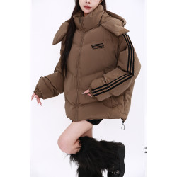 MZVZ小熊耳朵立領連帽羽絨棉服女冬季加厚棉襖外套美拉德麵包服潮