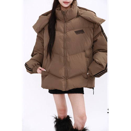 MZVZ小熊耳朵立領連帽羽絨棉服女冬季加厚棉襖外套美拉德麵包服潮