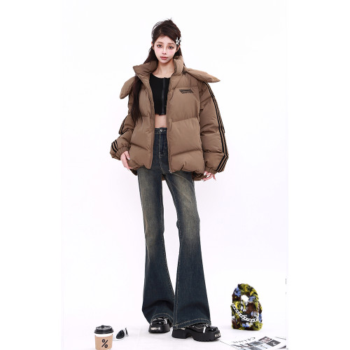 MZVZ小熊耳朵立領連帽羽絨棉服女冬季加厚棉襖外套美拉德麵包服潮