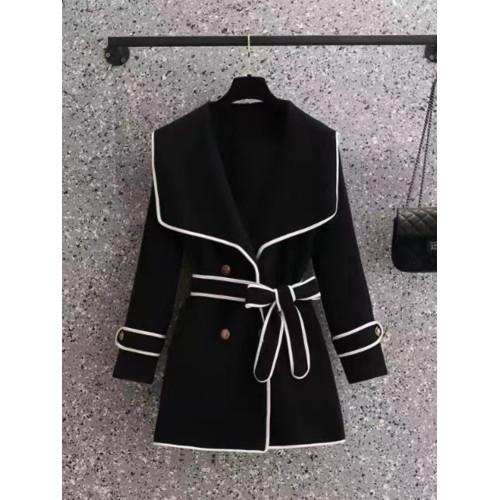 2025新款秋冬赫本風黑色海軍領毛呢外套小個子收腰顯瘦大衣女 2025新款秋冬赫本風黑色海軍領毛呢外套小個子收腰顯瘦大衣女