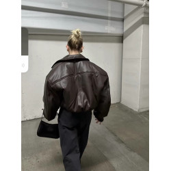 歐美復古麵包棉休閒風皮外套寬松大翻領夾棉機車飛行小衆顯瘦夾克