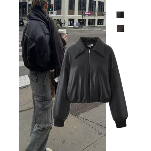 歐美復古麵包棉休閒風皮外套寬松大翻領夾棉機車飛行小衆顯瘦夾克 歐美復古麵包棉休閒風皮外套寬松大翻領夾棉機車飛行小衆顯瘦夾克