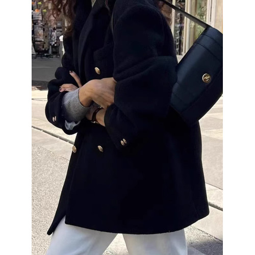 高級感黑色呢子大衣秋冬季2025新款韓版小個子西裝毛呢外套女加厚