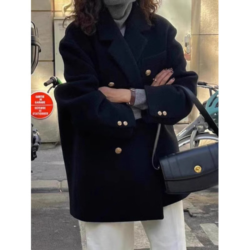 高級感黑色呢子大衣秋冬季2025新款韓版小個子西裝毛呢外套女加厚