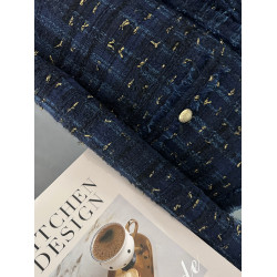 深藍色高級質感小香風短款外套女2025新款秋冬季輕奢精緻潮流上衣