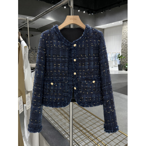 深藍色高級質感小香風短款外套女2025新款秋冬季輕奢精緻潮流上衣 深藍色高級質感小香風短款外套女2025新款秋冬季輕奢精緻潮流上衣