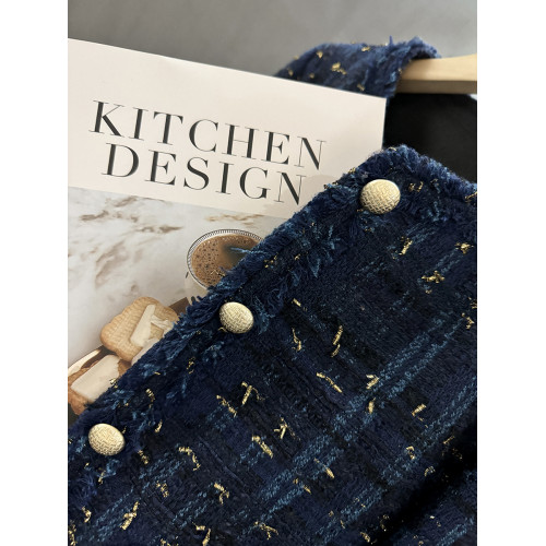 深藍色高級質感小香風短款外套女2025新款秋冬季輕奢精緻潮流上衣 深藍色高級質感小香風短款外套女2025新款秋冬季輕奢精緻潮流上衣