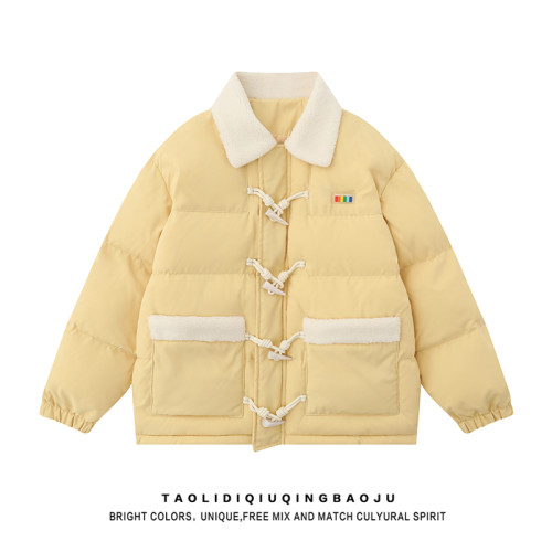 羊羔絨拼接羊角釦翻領加厚棉服女冬季甜美風別致百搭情侶保暖外套 羊羔絨拼接羊角釦翻領加厚棉服女冬季甜美風別致百搭情侶保暖外套