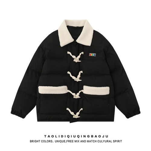 羊羔絨拼接羊角釦翻領加厚棉服女冬季甜美風別致百搭情侶保暖外套 羊羔絨拼接羊角釦翻領加厚棉服女冬季甜美風別致百搭情侶保暖外套