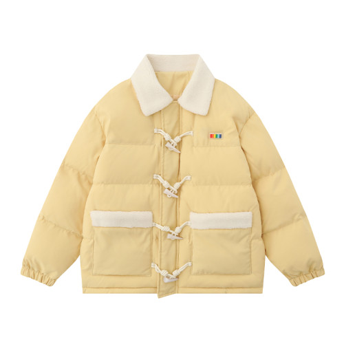 羊羔絨拼接羊角釦翻領加厚棉服女冬季甜美風別致百搭情侶保暖外套 羊羔絨拼接羊角釦翻領加厚棉服女冬季甜美風別致百搭情侶保暖外套