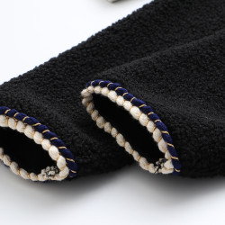 2023秋冬季韓版新款大碼時尚上衣復古小香風鑲邊珍珠釦黑色外套潮