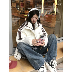 情侶三條杠立領棉服男女冬季寬松大碼加厚學院風學生棉衣棉襖外套