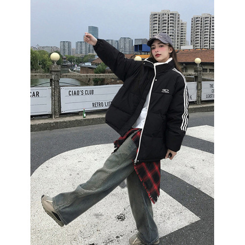 情侶三條杠立領棉服男女冬季寬松大碼加厚學院風學生棉衣棉襖外套 情侶三條杠立領棉服男女冬季寬松大碼加厚學院風學生棉衣棉襖外套