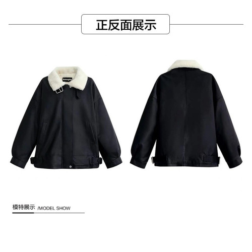 【保暖皮夾克】春秋冬季女式大碼厚款加絨寬松皮衣外套皮毛一體潮 【保暖皮夾克】春秋冬季女式大碼厚款加絨寬松皮衣外套皮毛一體潮