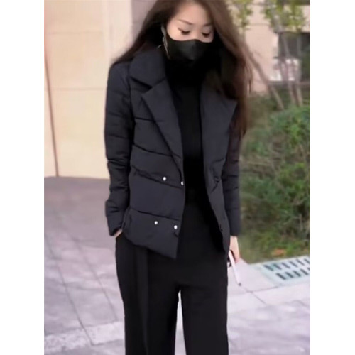 抖音網紅爆款2023年冬季新款氣質時尚百搭顯瘦西服領棉服外套褲子