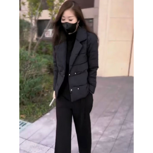 抖音網紅爆款2023年冬季新款氣質時尚百搭顯瘦西服領棉服外套褲子