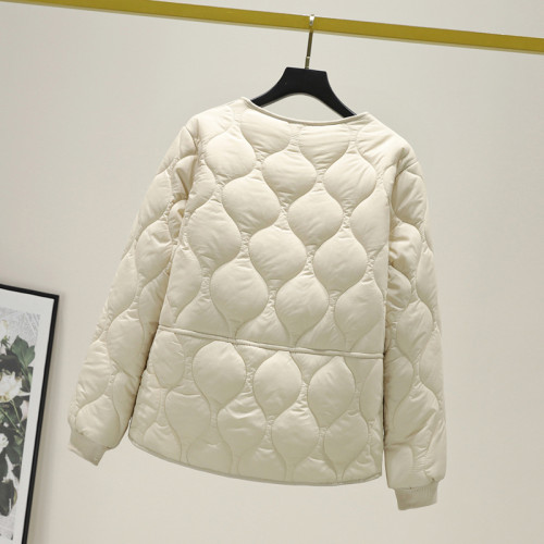 短款加絨菱格棉衣女時尚新款內穿小個子寬松大碼加厚棉服保暖棉襖