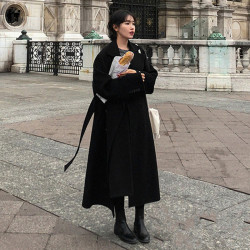 毛呢外套女超長款到腳踝冬季加厚赫本風2023新款秋冬高個子呢大衣