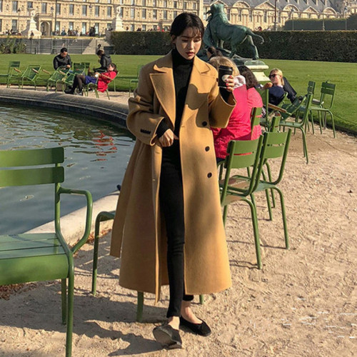 毛呢外套女超長款到腳踝冬季加厚赫本風2023新款秋冬高個子呢大衣
