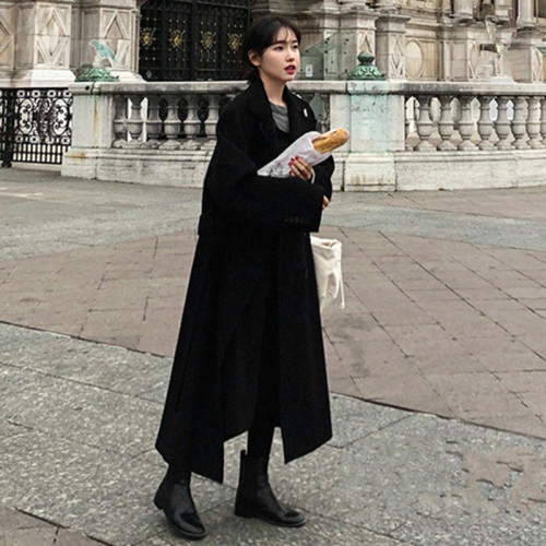 毛呢外套女超長款到腳踝冬季加厚赫本風2023新款秋冬高個子呢大衣