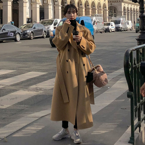 毛呢外套女超長款到腳踝冬季加厚赫本風2023新款秋冬高個子呢大衣