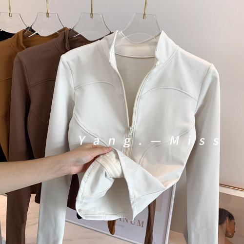 巨顯瘦又保暖的加厚薄絨立領長袖瑜珈外套 秋冬運動夾克健身服女 巨顯瘦又保暖的加厚薄絨立領長袖瑜珈外套 秋冬運動夾克健身服女