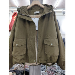 連帽加絨工裝短款棉服女冬季2025新寬松加厚小個子派克服休閒百搭