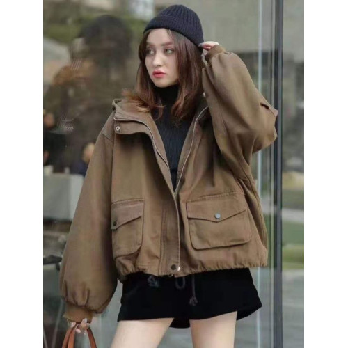 連帽加絨工裝短款棉服女冬季2025新寬松加厚小個子派克服休閒百搭 連帽加絨工裝短款棉服女冬季2025新寬松加厚小個子派克服休閒百搭