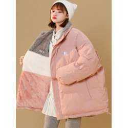 兩面穿羊羔毛外套女胖mm大碼加絨保暖棉衣學生chic港風溫柔系棉服