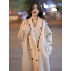 雙面呢大衣女小個子2025秋冬新款高級感羽絨內膽中長款呢子外套