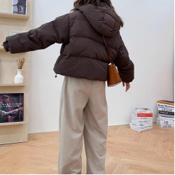 可拆帽麵包服短款羽絨棉衣棉服女2024年新款連帽秋冬季外套厚棉襖