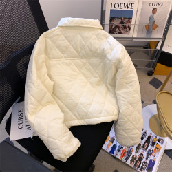 白色小香風菱格羽絨棉服外套女秋季氣質拼接小個子寬松顯瘦短外套