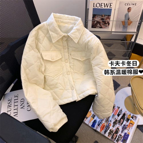 白色小香風菱格羽絨棉服外套女秋季氣質拼接小個子寬松顯瘦短外套 白色小香風菱格羽絨棉服外套女秋季氣質拼接小個子寬松顯瘦短外套