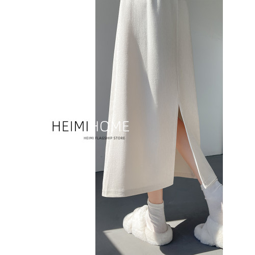 米白色雪尼爾長裙女春秋冬小個子直筒包臀裙休閒a字開叉半身裙潮 米白色雪尼爾長裙女春秋冬小個子直筒包臀裙休閒a字開叉半身裙潮