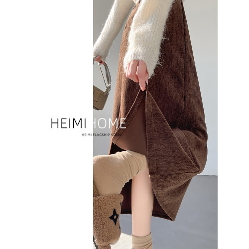 米白色雪尼爾長裙女春秋冬小個子直筒包臀裙休閒a字開叉半身裙潮 米白色雪尼爾長裙女春秋冬小個子直筒包臀裙休閒a字開叉半身裙潮