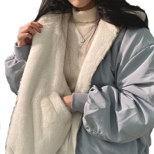 加絨加厚兩面穿羊羔絨外套2025秋冬新款寬松連帽棉衣上衣女棉服 加絨加厚兩面穿羊羔絨外套2025秋冬新款寬松連帽棉衣上衣女棉服