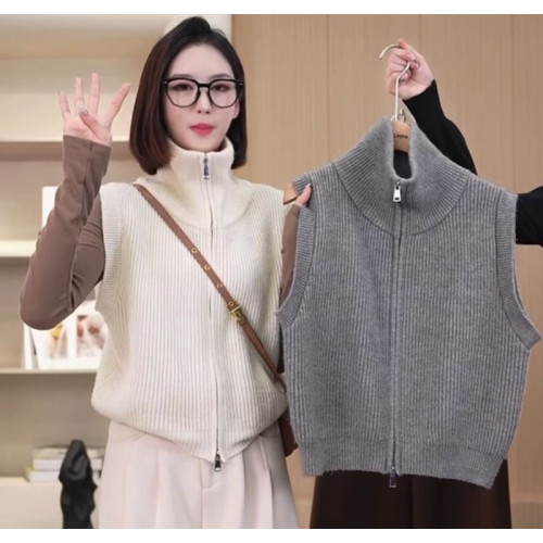 針織馬甲高領雙拉鍊舒適簡約初秋新款氣質百搭顯瘦打底衫背心上衣 針織馬甲高領雙拉鍊舒適簡約初秋新款氣質百搭顯瘦打底衫背心上衣