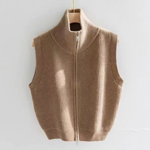 針織馬甲高領雙拉鍊舒適簡約初秋新款氣質百搭顯瘦打底衫背心上衣 針織馬甲高領雙拉鍊舒適簡約初秋新款氣質百搭顯瘦打底衫背心上衣