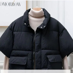 半袖羽絨棉馬甲女秋冬季韓版小香風寬鬆加厚外套胖mm1-300斤大