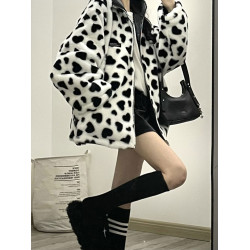 2025年秋冬新款小愛心皮衣兩面穿棉服女韓版寬松港風皮夾克外套潮