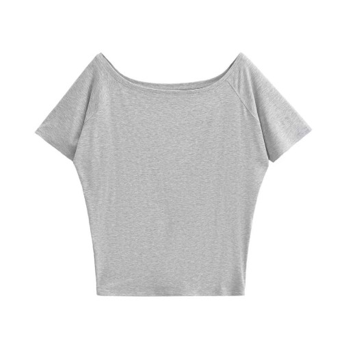 張婧儀同款寬松慵懶風兩穿T恤女夏一字肩顯瘦薄款設計感短袖上衣