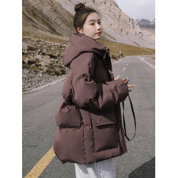 秋冬小個子中長款連帽羽絨棉服女寬鬆BF風加厚棉衣外套保暖麵包服