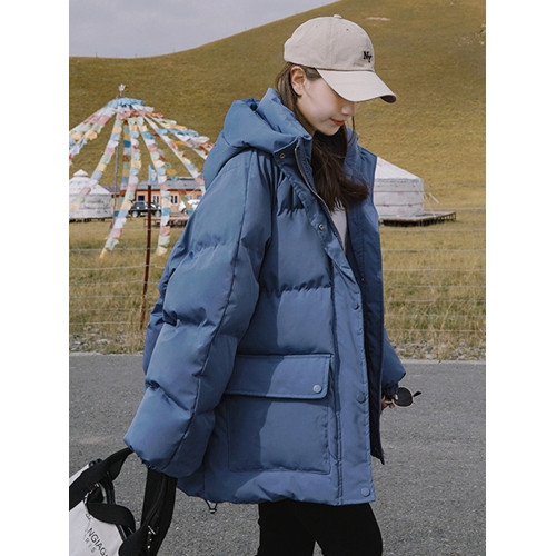 秋冬小個子中長款連帽羽絨棉服女寬鬆BF風加厚棉衣外套保暖麵包服