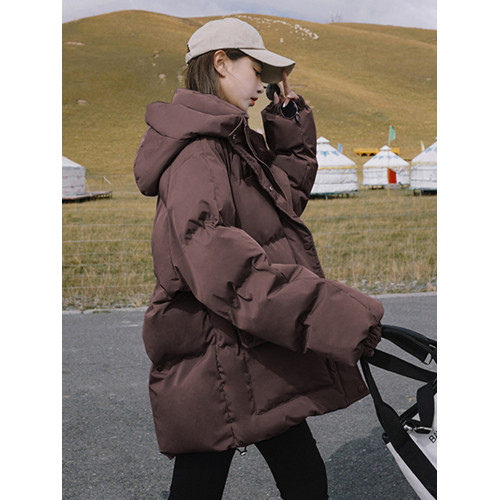 秋冬小個子中長款連帽羽絨棉服女寬鬆BF風加厚棉衣外套保暖麵包服